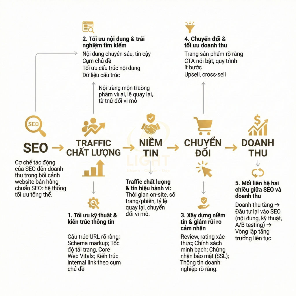 Quy trình SEO tăng traffic chất lượng, xây dựng niềm tin, tối ưu chuyển đổi và doanh thu cho website bán hàng