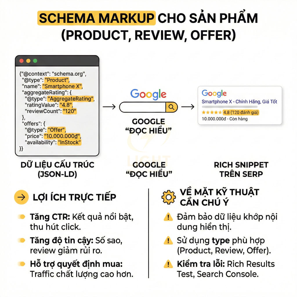 Hướng dẫn dùng schema markup JSON LD cho sản phẩm Smartphone X để tạo rich snippet tăng CTR trên Google