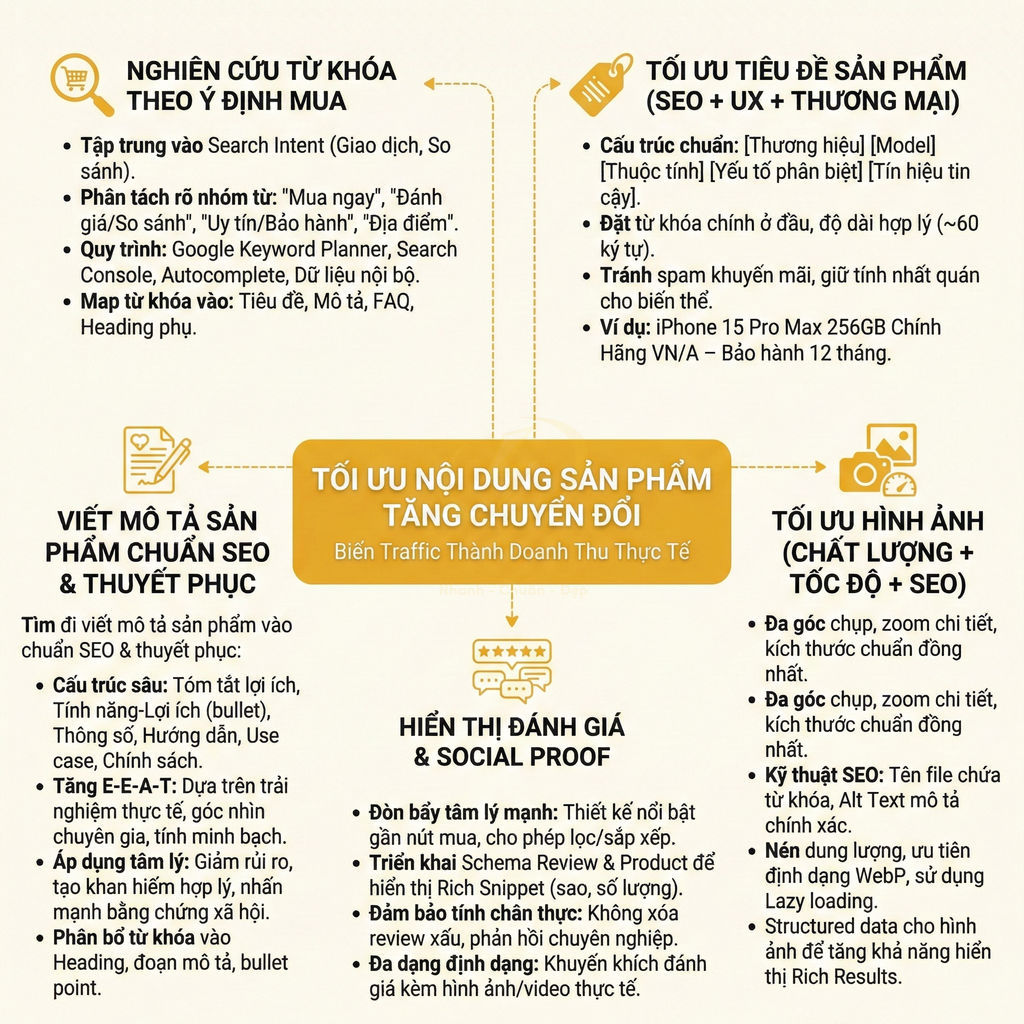 Infographic quy trình tối ưu nội dung sản phẩm chuẩn SEO tăng chuyển đổi cho website bán hàng