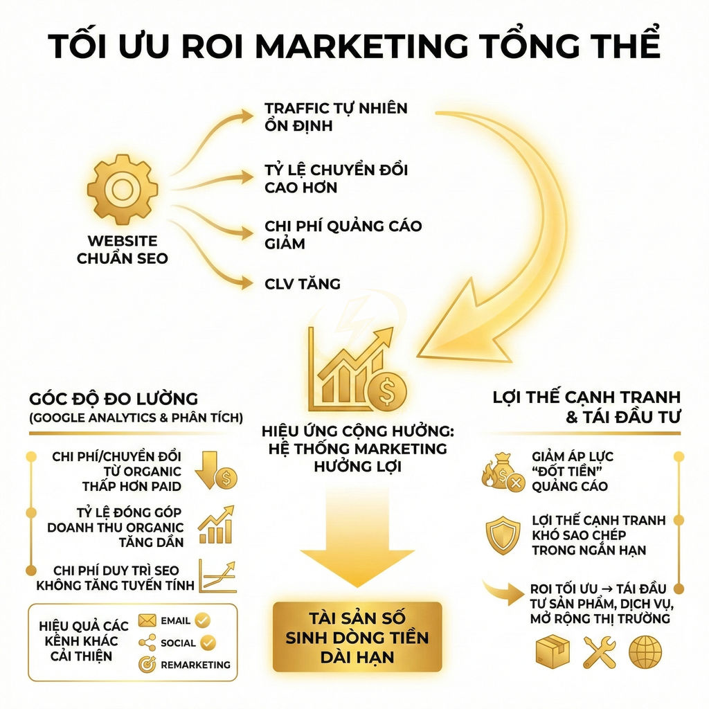 Infographic tối ưu ROI marketing tổng thể với website chuẩn SEO và tài sản số sinh dòng tiền dài hạn