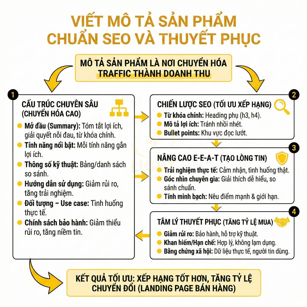 Hướng dẫn viết mô tả sản phẩm chuẩn SEO và thuyết phục, tối ưu chuyển đổi trên landing page bán hàng
