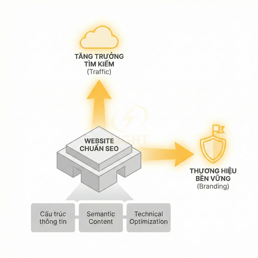 Mô hình website chuẩn SEO với cấu trúc thông tin, nội dung semantic, tối ưu kỹ thuật giúp tăng traffic và xây dựng thương hiệu