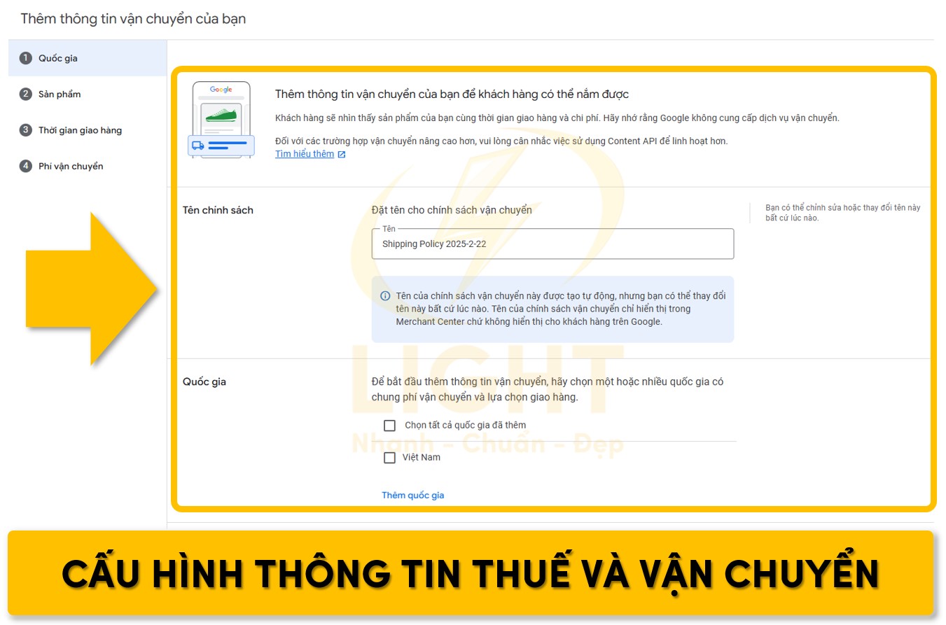 Tùy chỉnh lại thông tin vận chuyển và thuế
