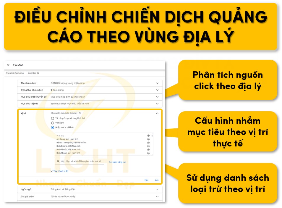 Tùy chỉnh chiến dịch quảng cáo theo vùng hoặc địa lý