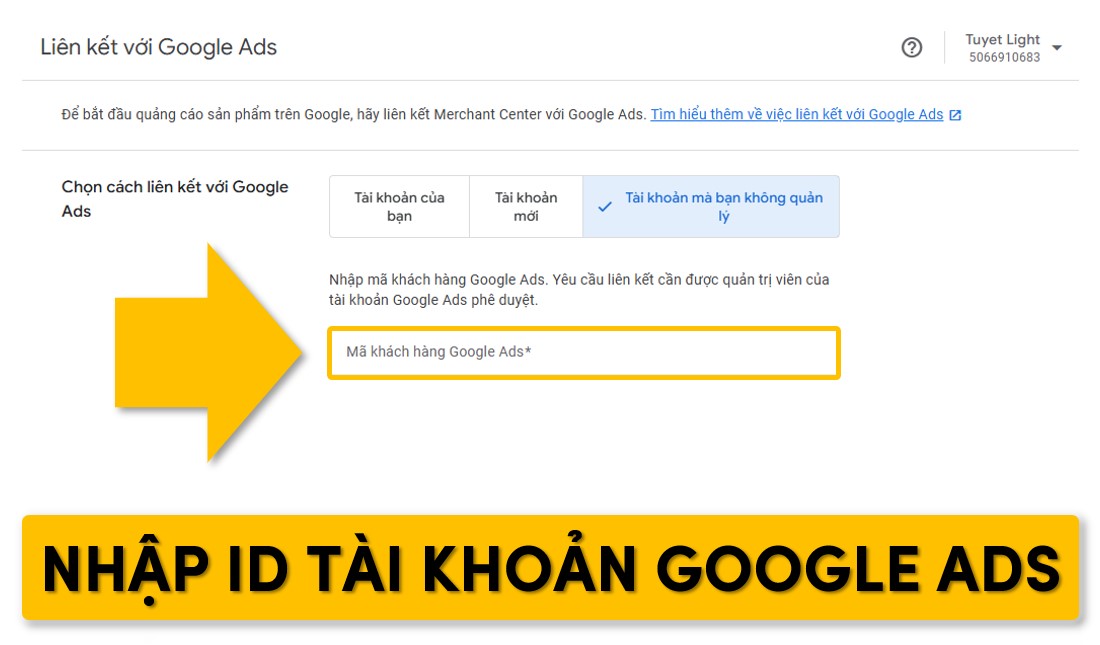 Dán ID của tài khoản Google Ads