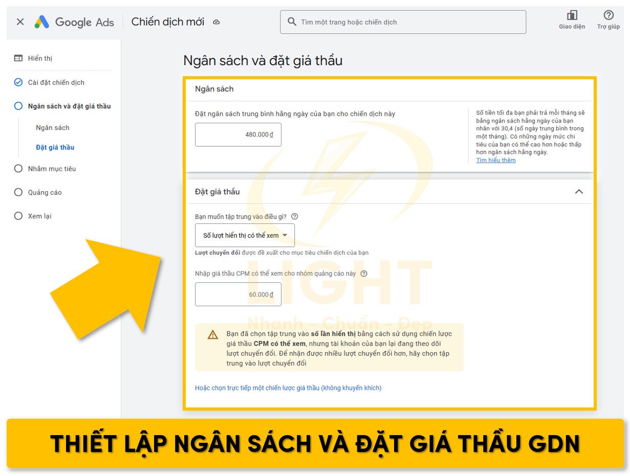 Tùy chỉnh ngân sách và đặt giá thầu Google GDN