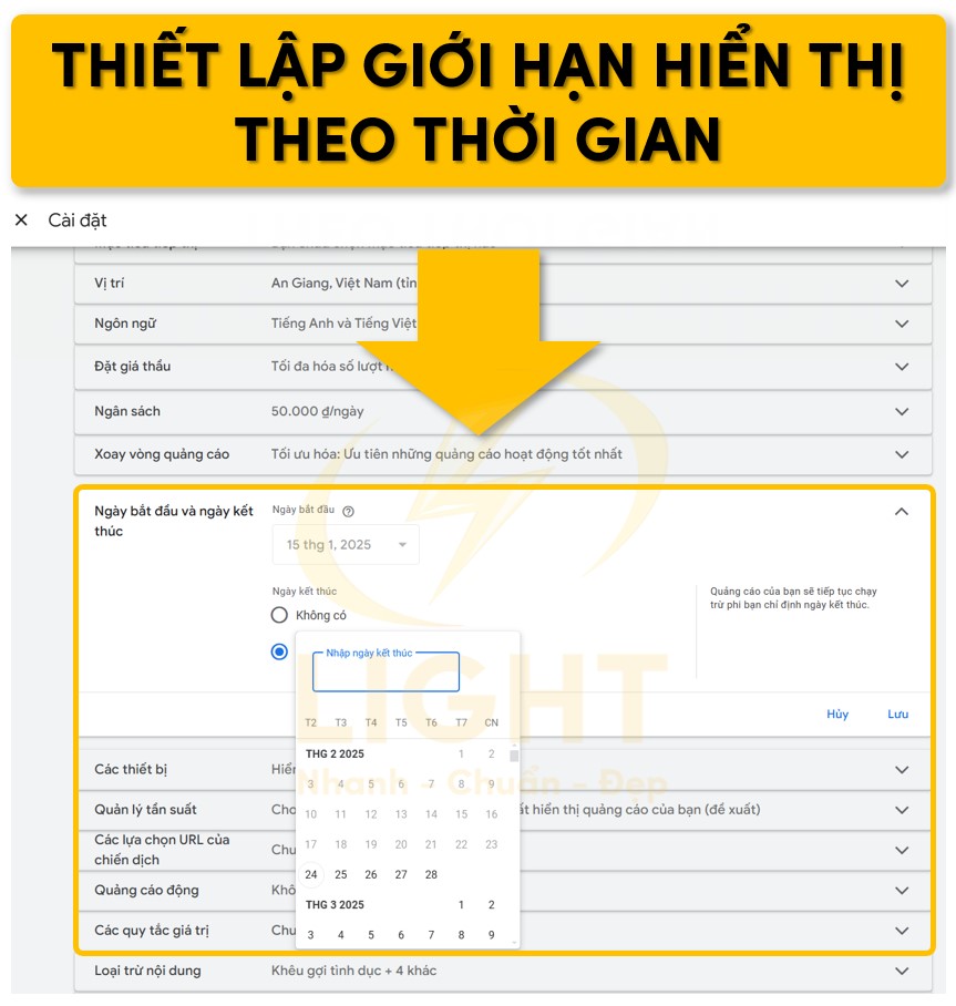 Thiết lập giới hạn theo tuần tháng năm