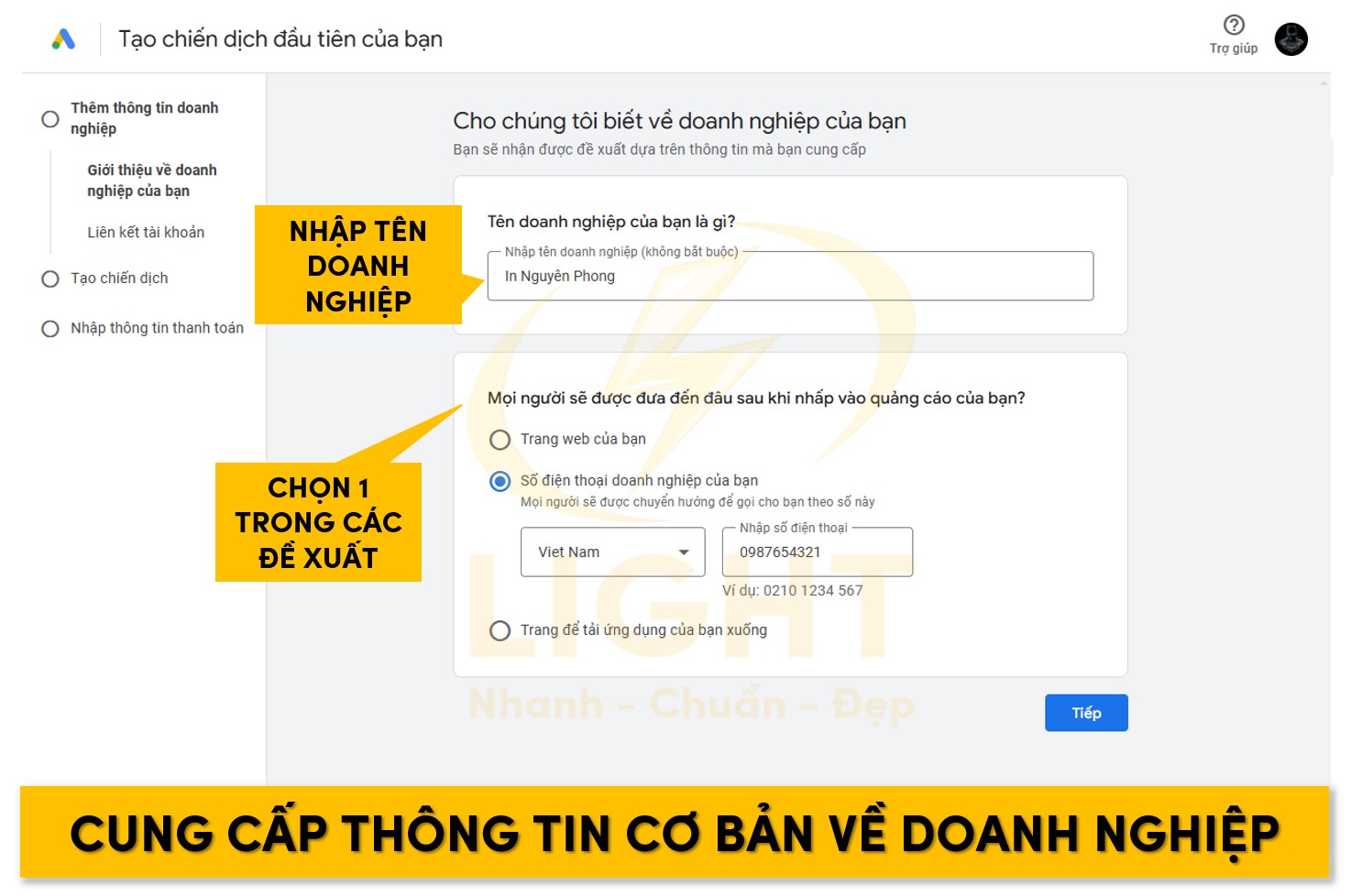 Thêm thông tin cơ bản về doanh nghiệp