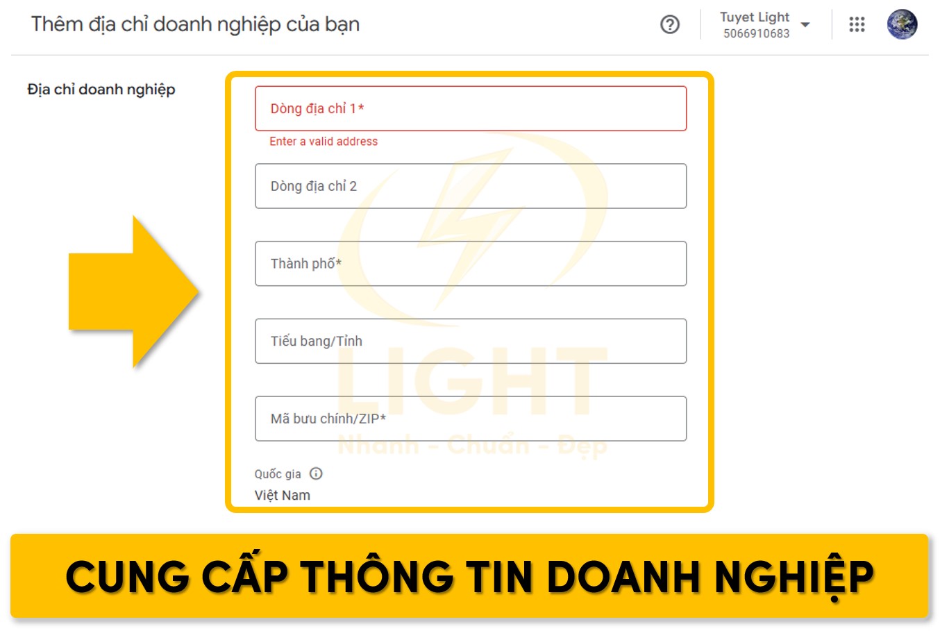 Điền thông tin doanh nghiệp