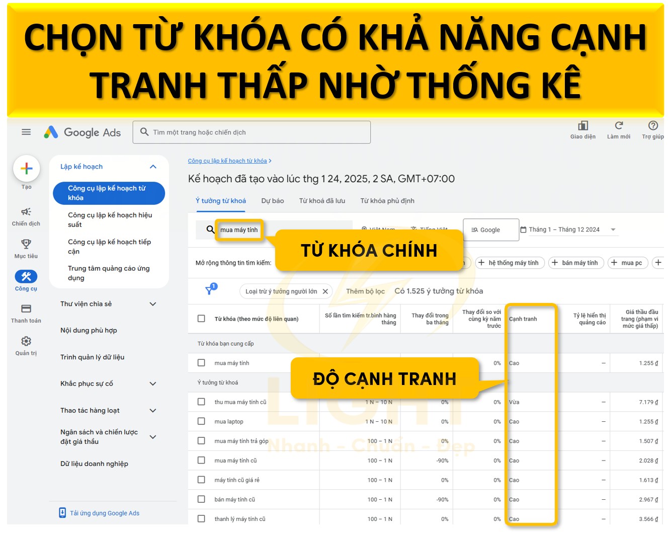 chọn từ khóa có khả năng cạnh tranh thấp