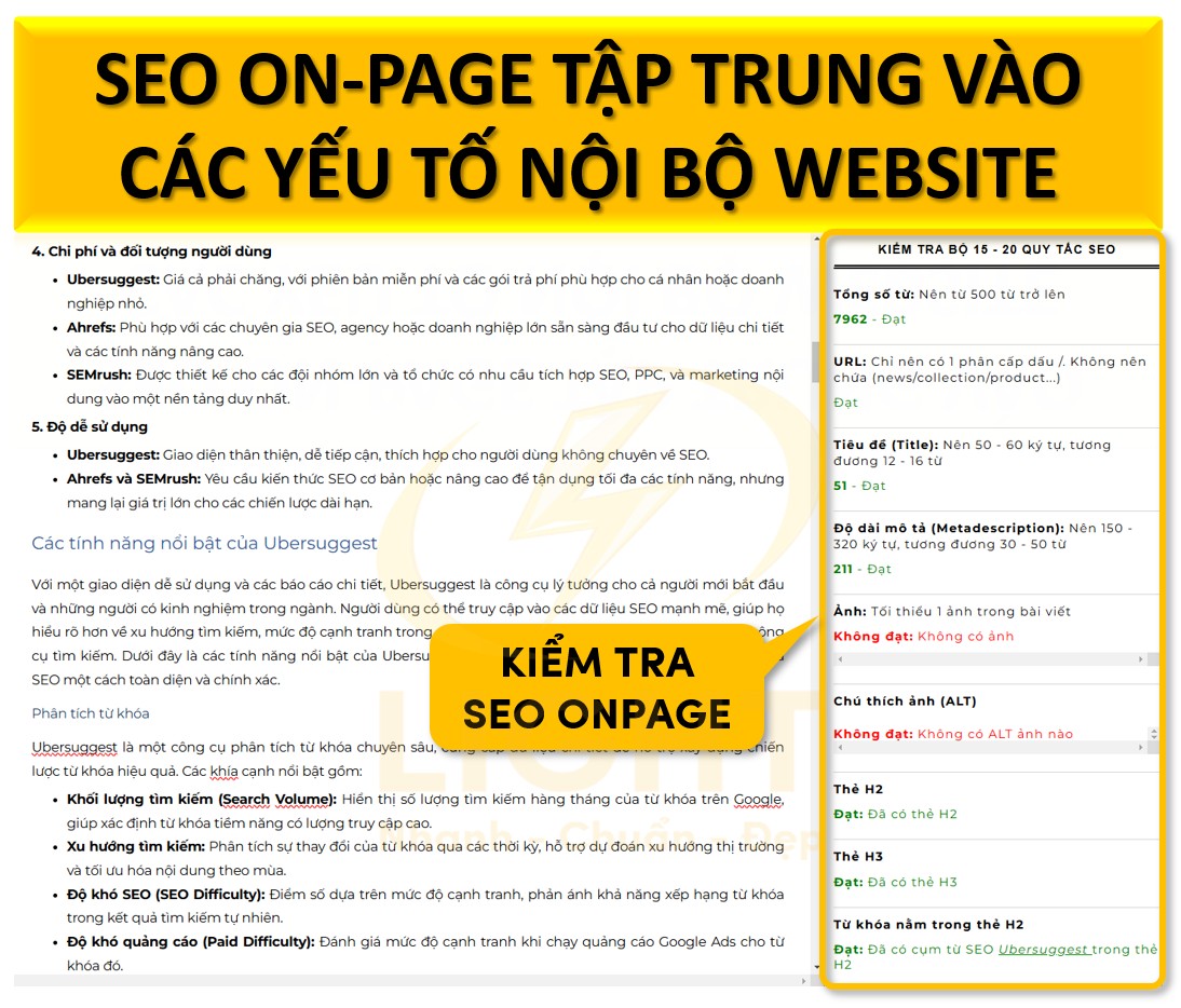 SEO On-page bao gồm các yếu tố nội bộ website