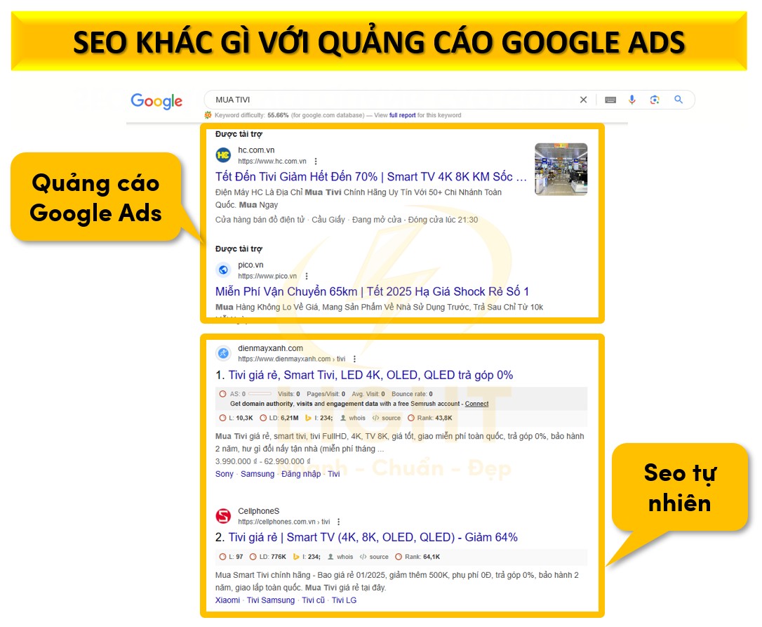 SEO khác gì với quảng cáo Google Ads