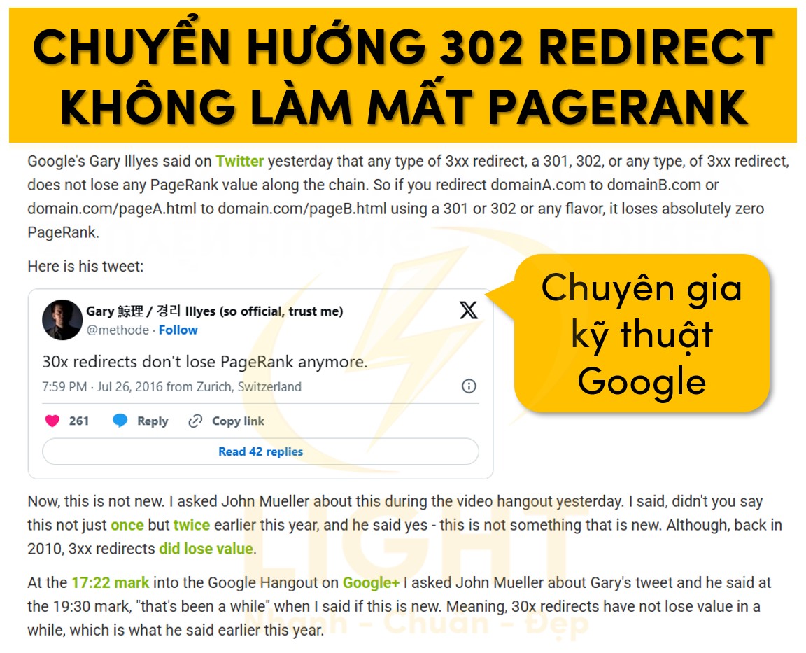 Chuyển hướng 302 Redirect không làm mất PageRank