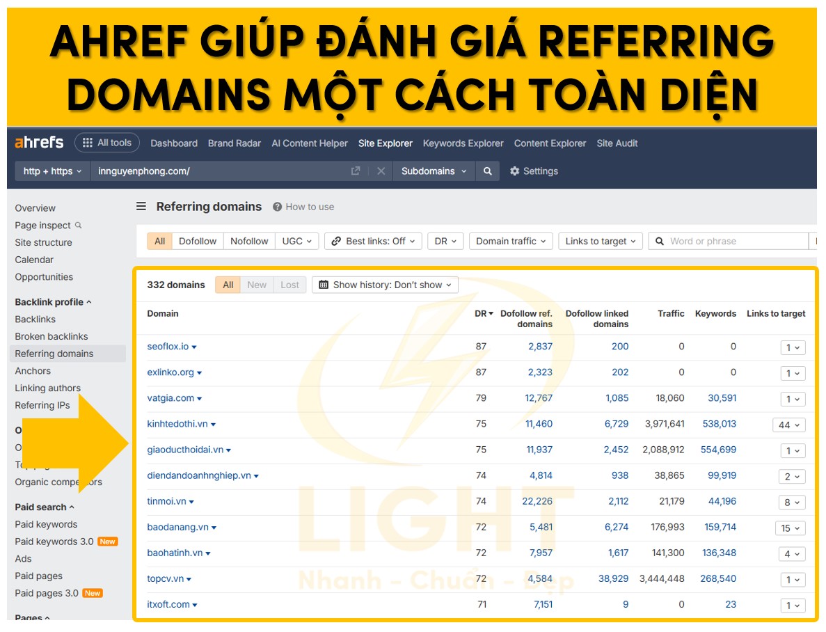 Ahref giúp đánh giá Referring Domains một cách toàn diện