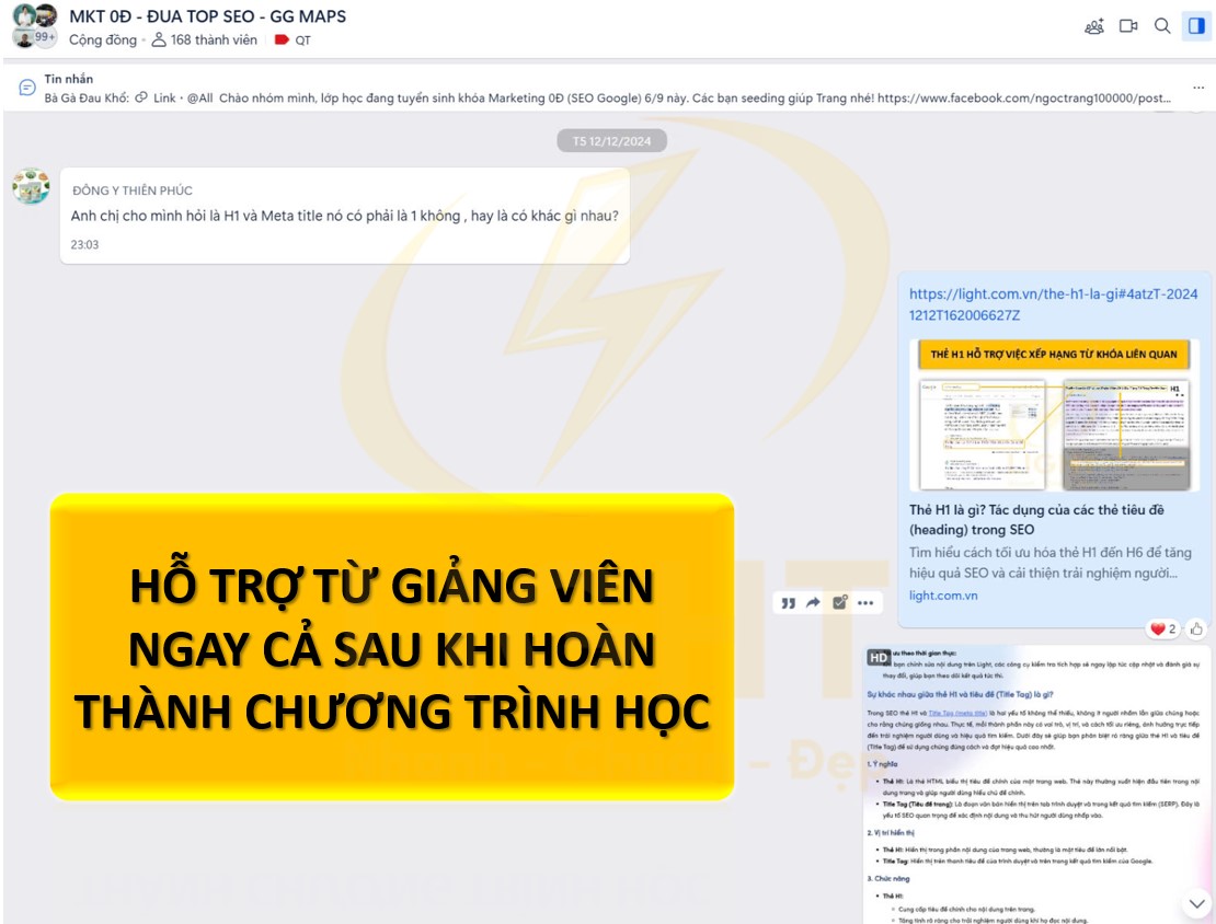 Hỗ trợ từ giảng viên sau khóa học