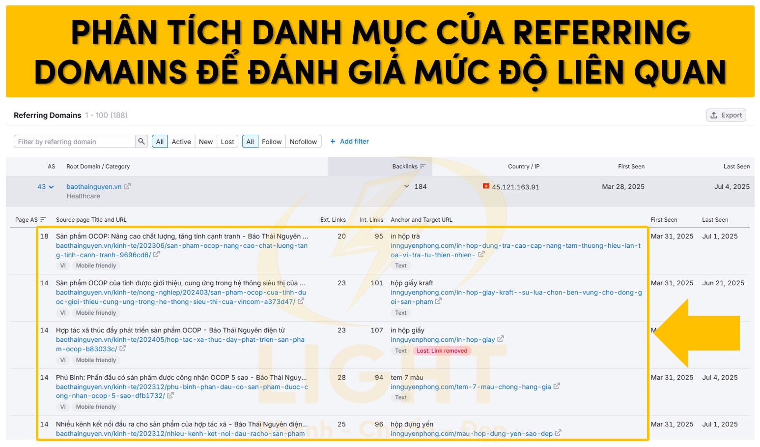 Phân tích danh mục của Referring Domains để đánh giá mức độ liên quan