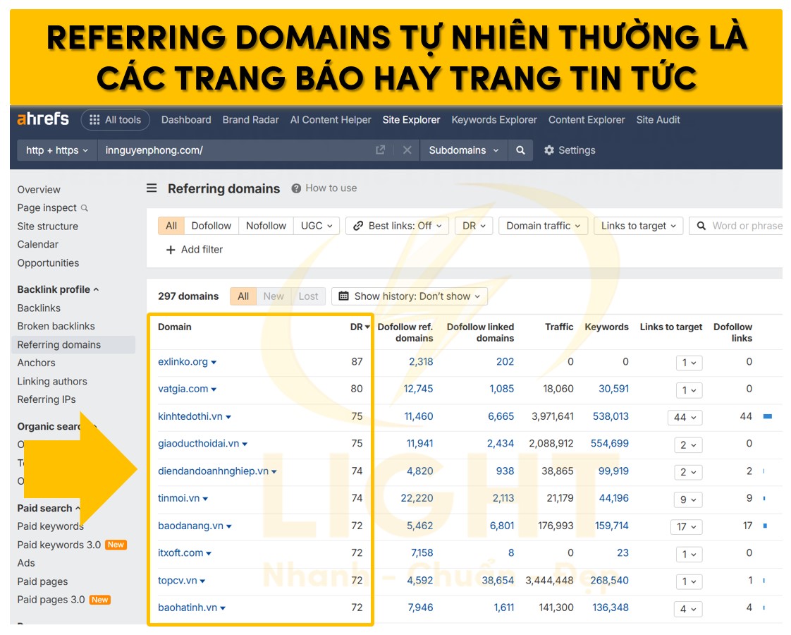 Referring Domains tự nhiên thường là các trang báo hay trang tin tức