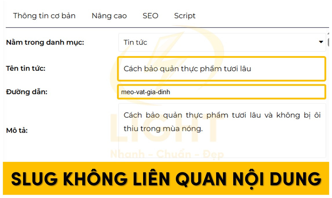 Slug không liên quan đến nội dung