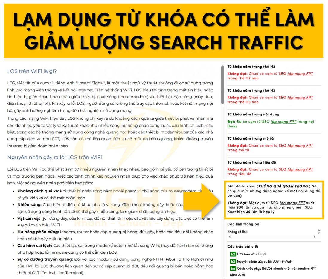 Lạm dụng từ khóa có thể làm giảm lượng Search Traffic