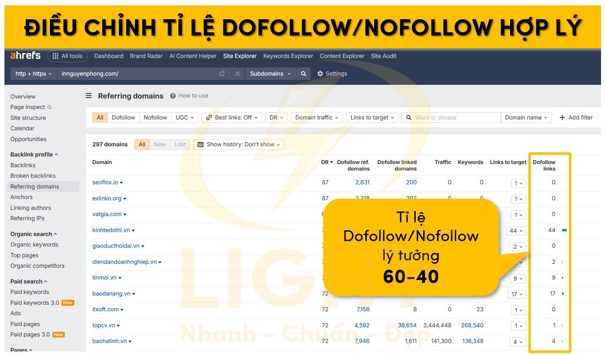 Điều chỉnh tỉ lệ Dofollow/ Nofollow hợp lý