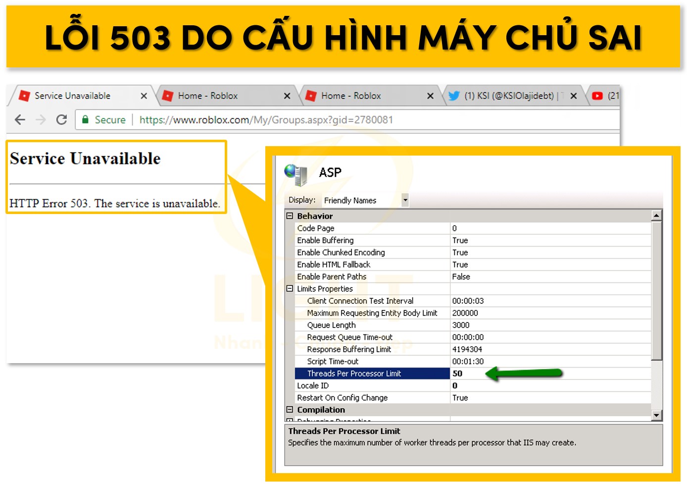 Lỗi 503 do cấu hình máy chủ sai