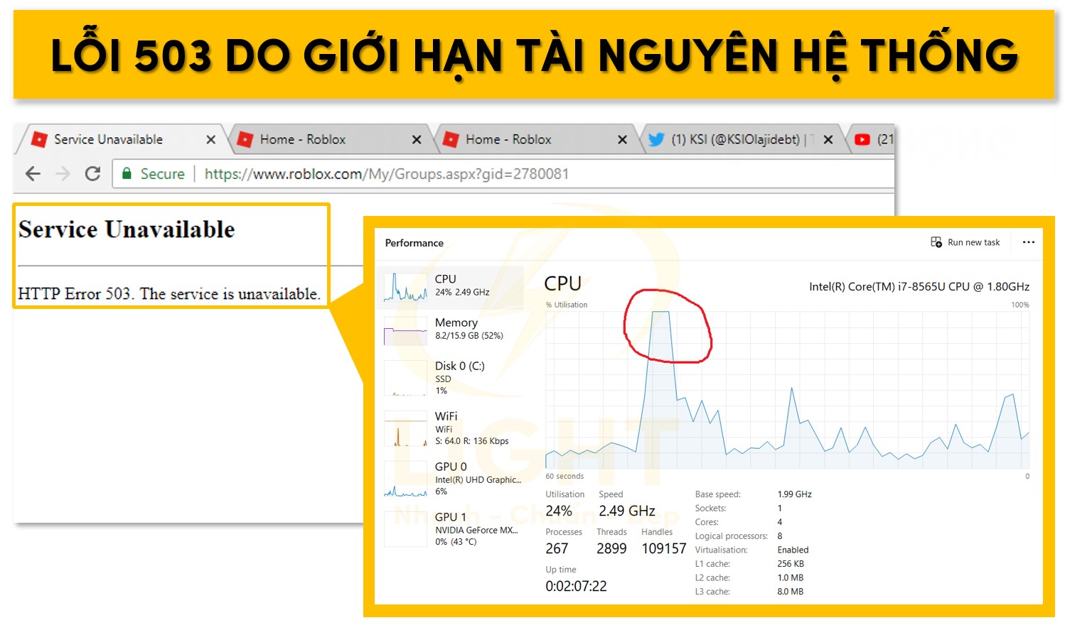 Lỗi 503 do giới hạn tài nguyên hệ thống
