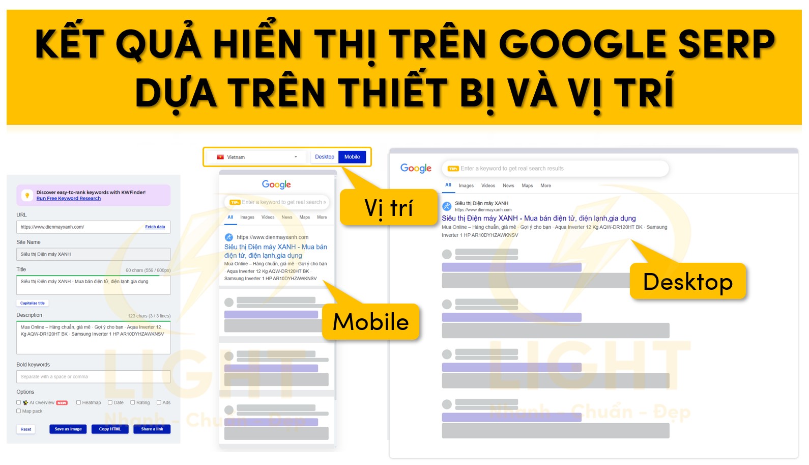 Kết quả hiển thị trên Google SEAR dựa trên thiết bị và vị trí