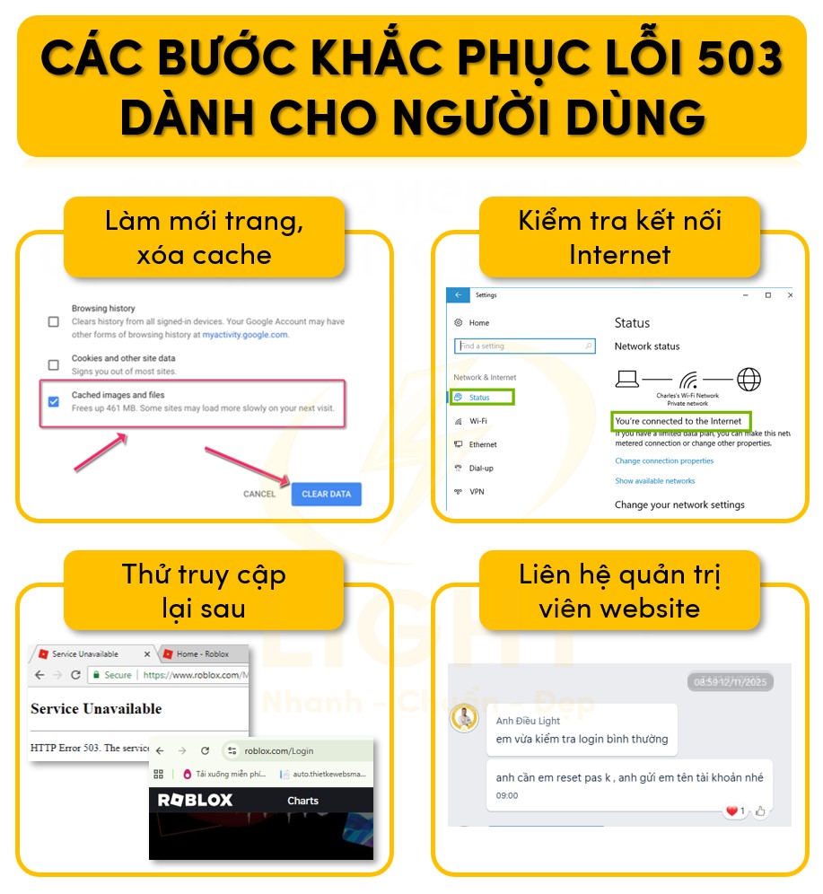 Các bước khắc phục lỗi 503 cho người dùng cuối