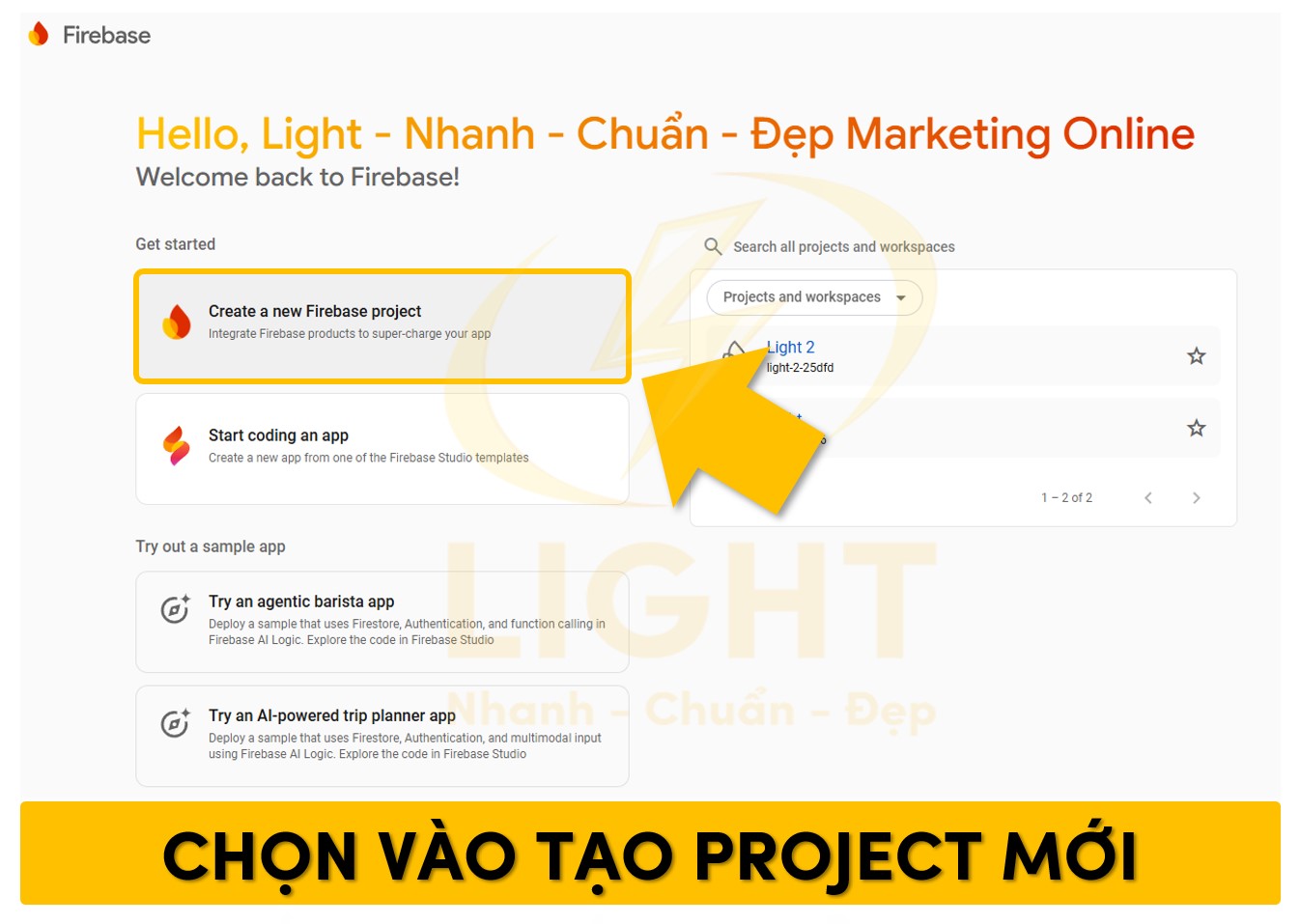 Chọn vào tạo project mới