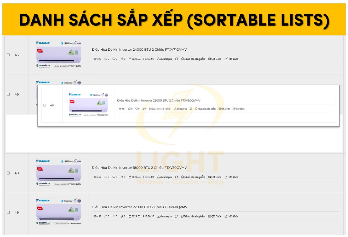 Kéo thả để sắp xếp danh sách sortable lists