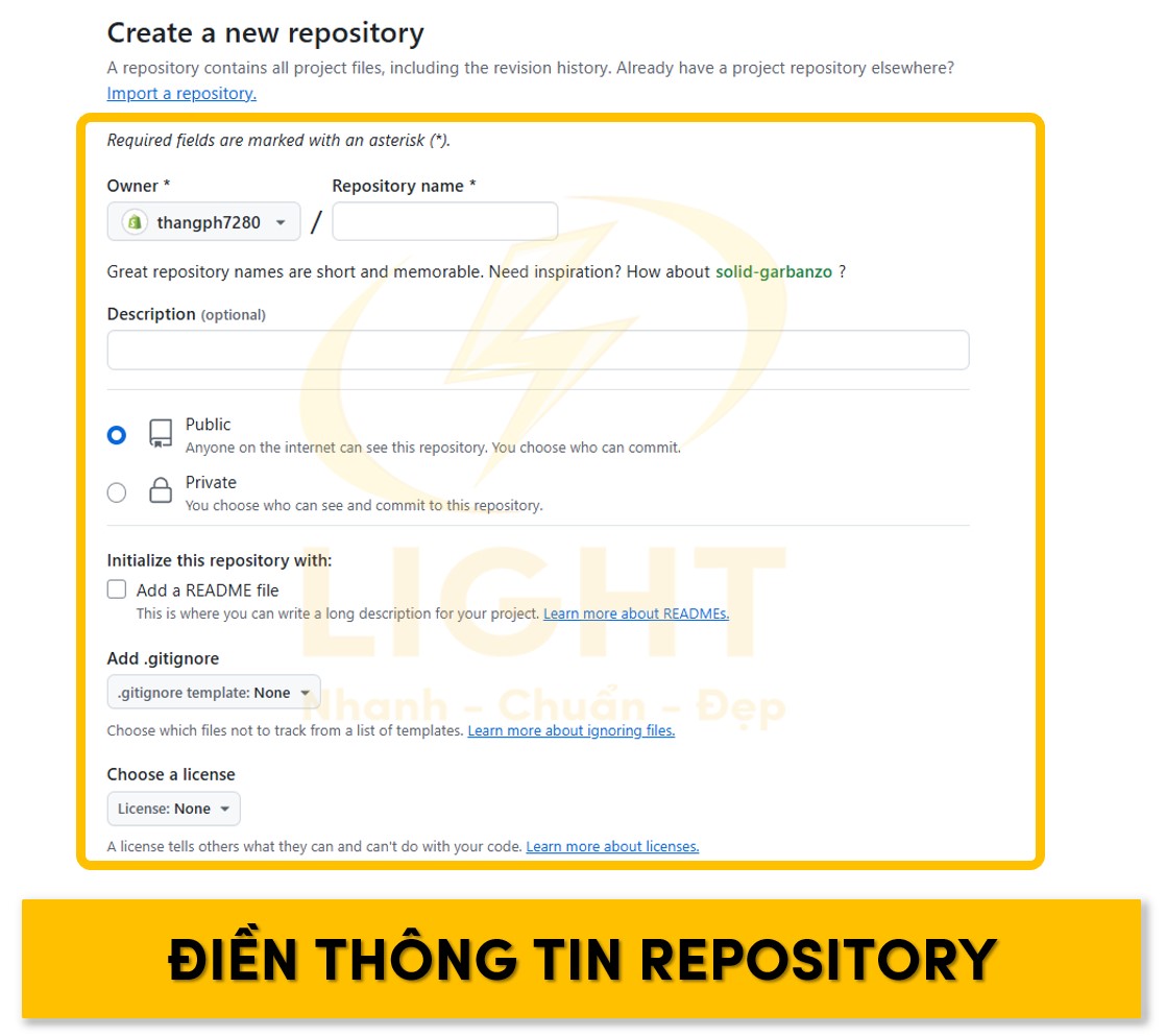 Nhập thông tin của Repository
