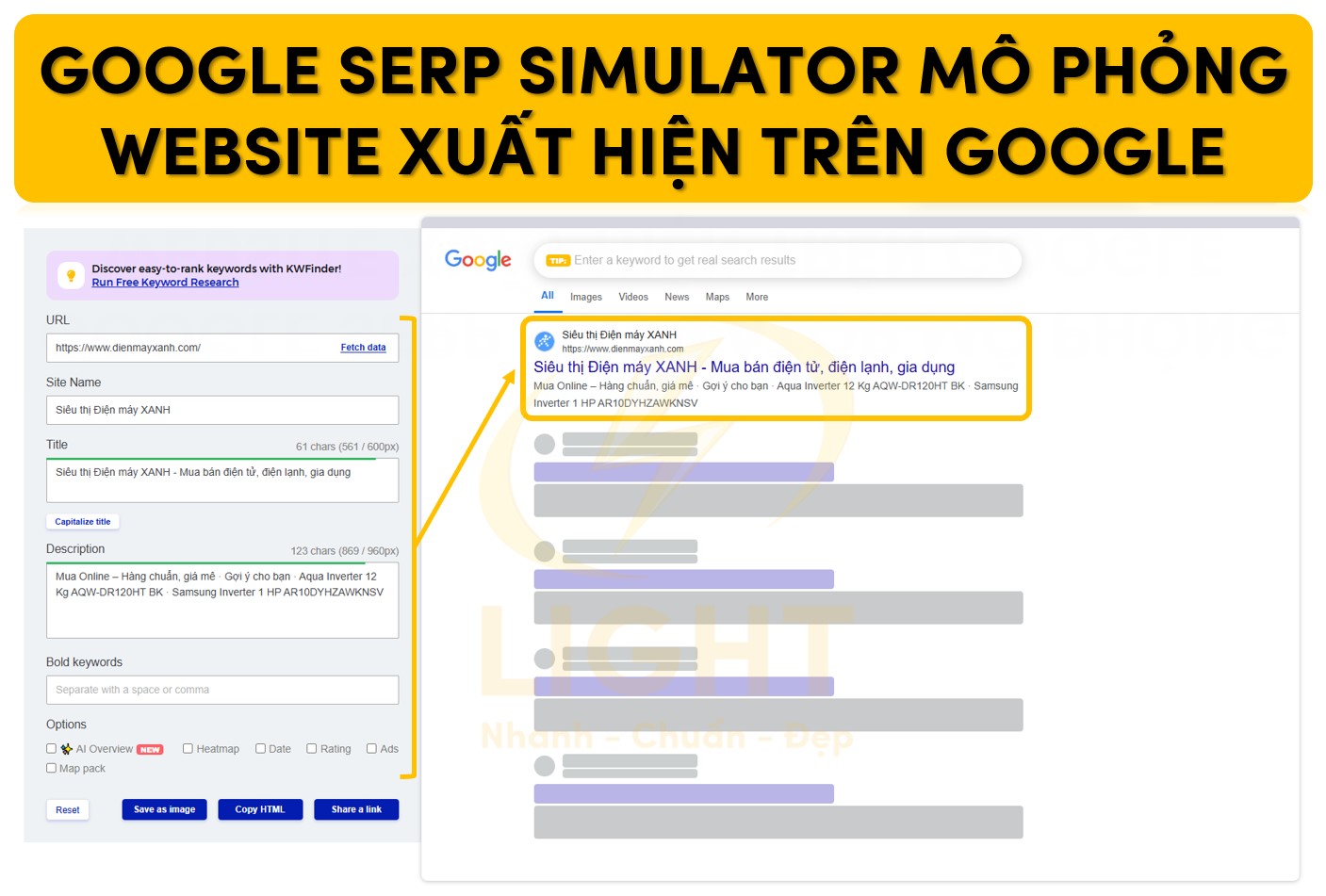 Google SERP Simulator mô phỏng cách website hiển thị trên kết quả tìm kiếm của Google 
