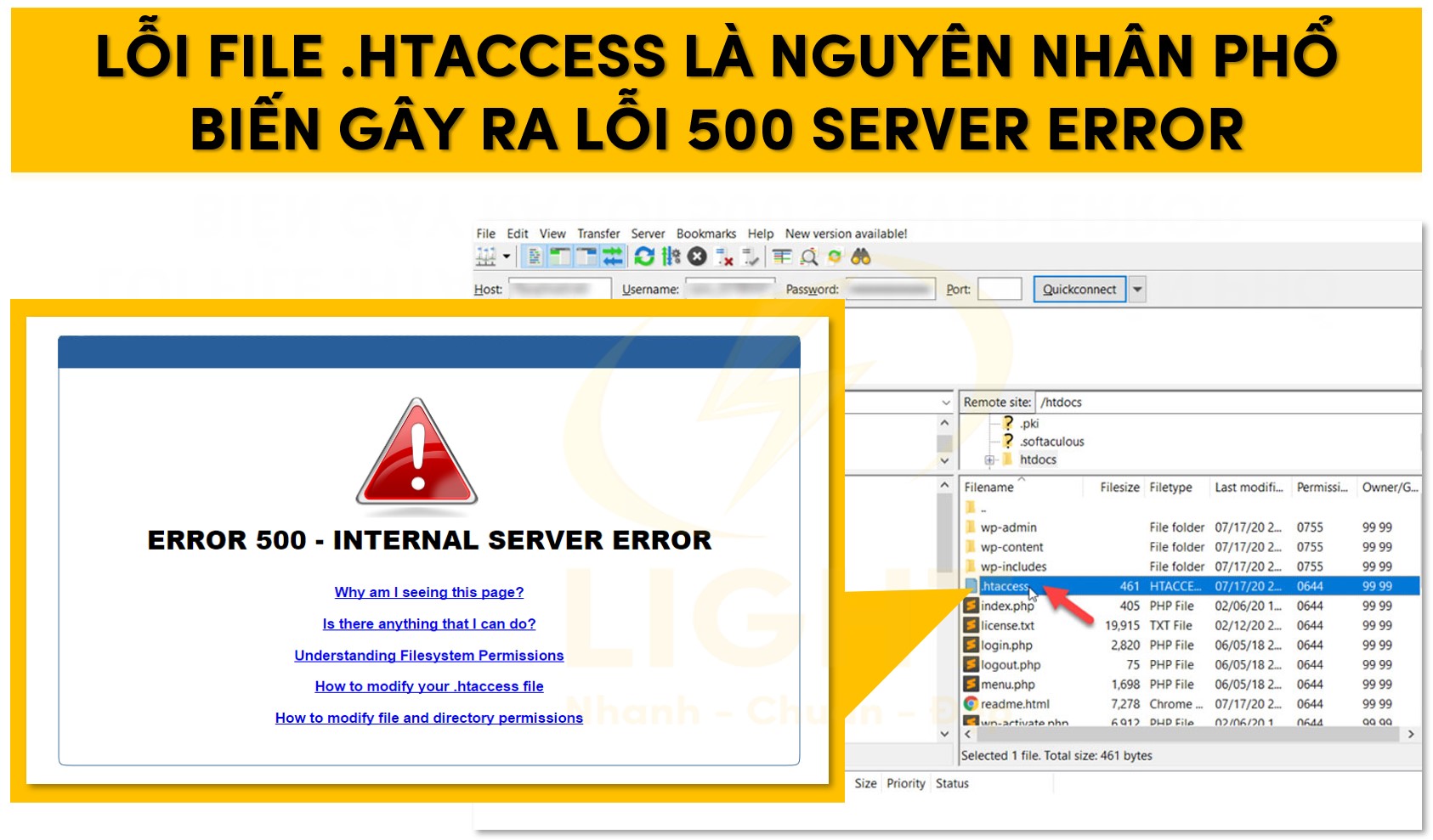 Lỗi File .htaccess là nguyên nhân phổ biến gây ra lỗi 500 internal server error