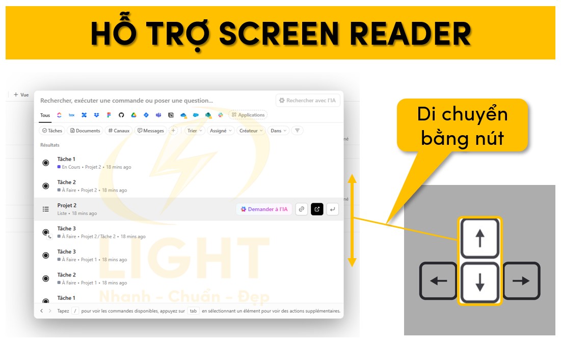 Tích hợp di chuyển bằng nút hỗ trợ screen reader
