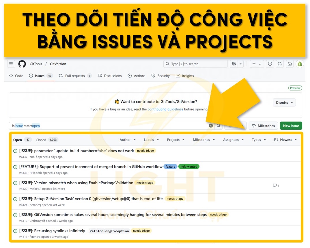 Theo dõi tiến độ dự án thông qua Issues và Projects