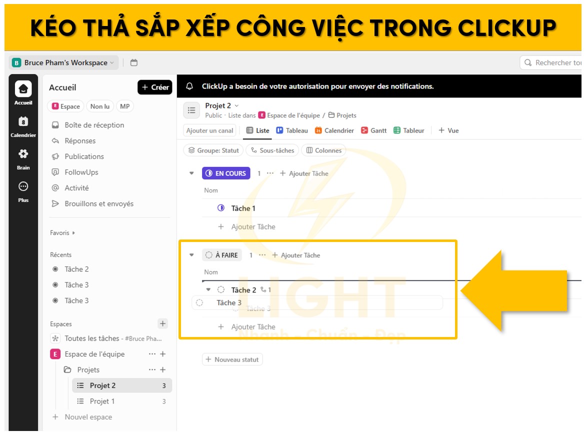 thao tác kéo thả để quản lý công việc trong Clickup