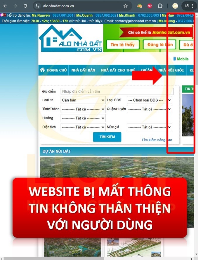 website không chuẩn seo bị mất thông tin dẫn đến không thân thiện với người dùng