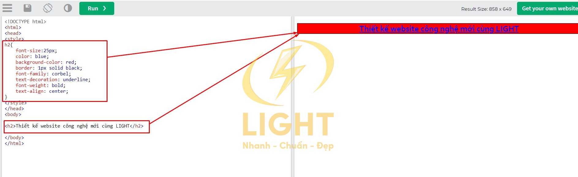 Hình ảnh minh họa sử dụng liên kết tệp CSS trong HTML