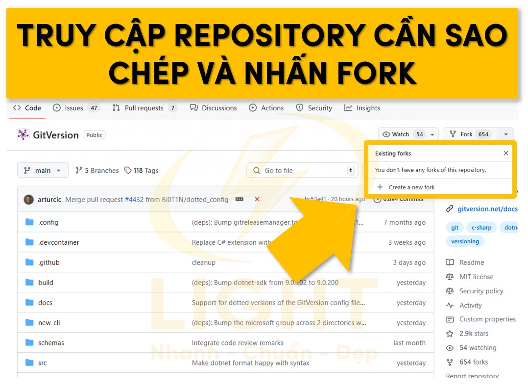 Tìm tới Repository cần sao chép và chọn vào Fork