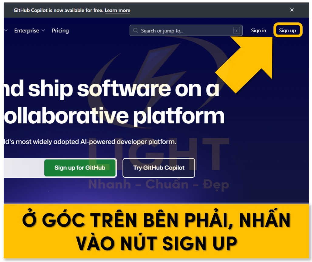 Nhấn vào nút Signup ở góc bên phải