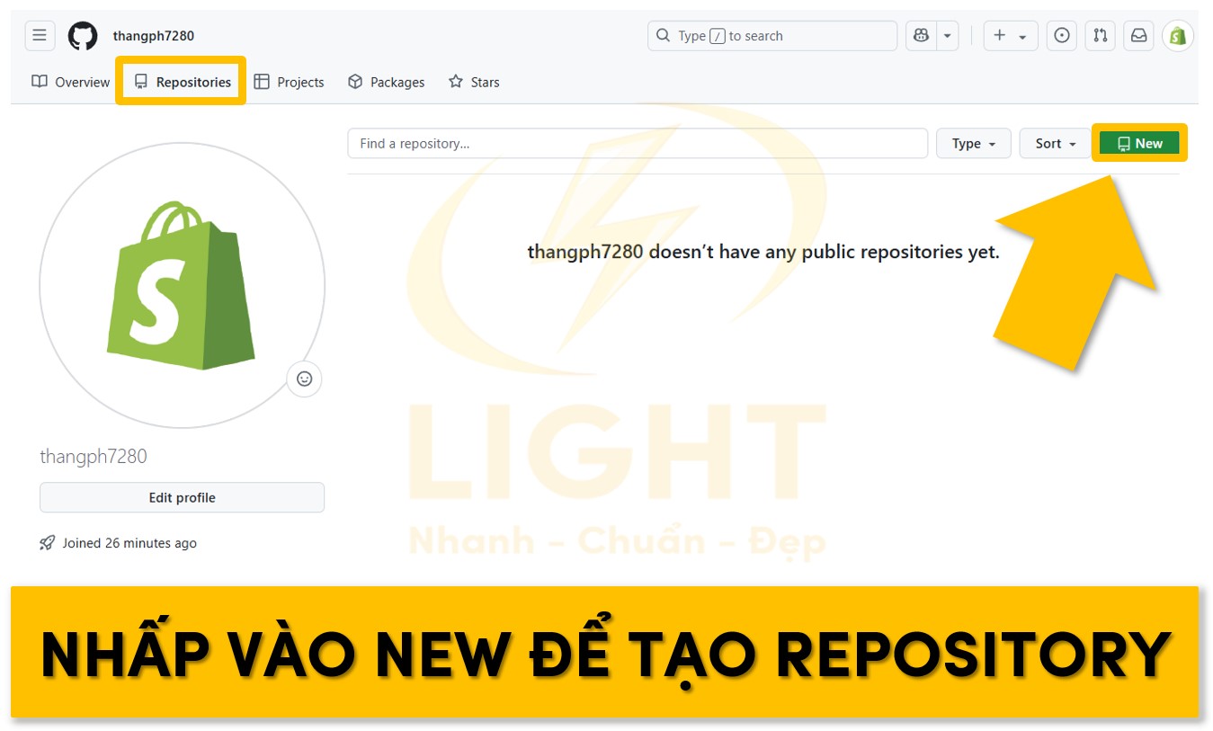 Tìm tới new để tạo Repository