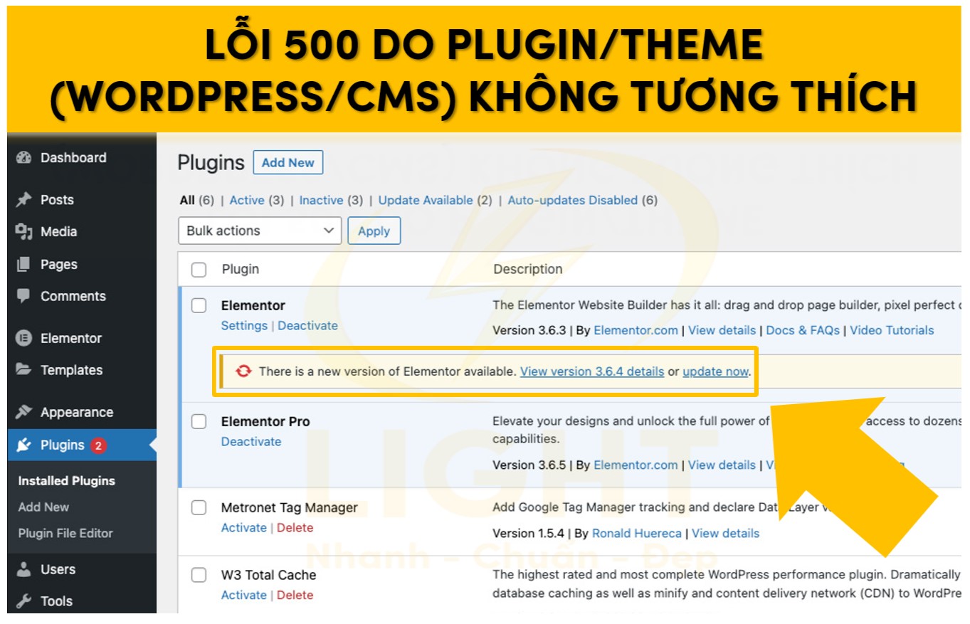 Lỗi 500 do Plugin/theme của Wordpress/CMS không tương thích