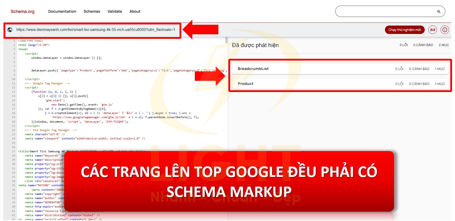 các trang lên top google đều có shema markup trong website