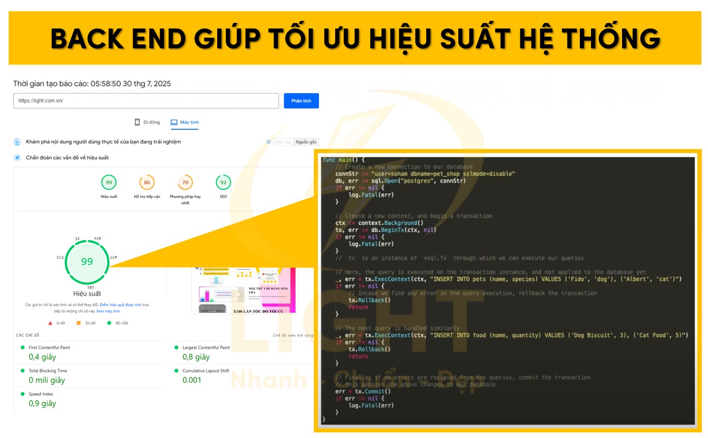 Back end giúp tối ưu hiệu suất hệ thống