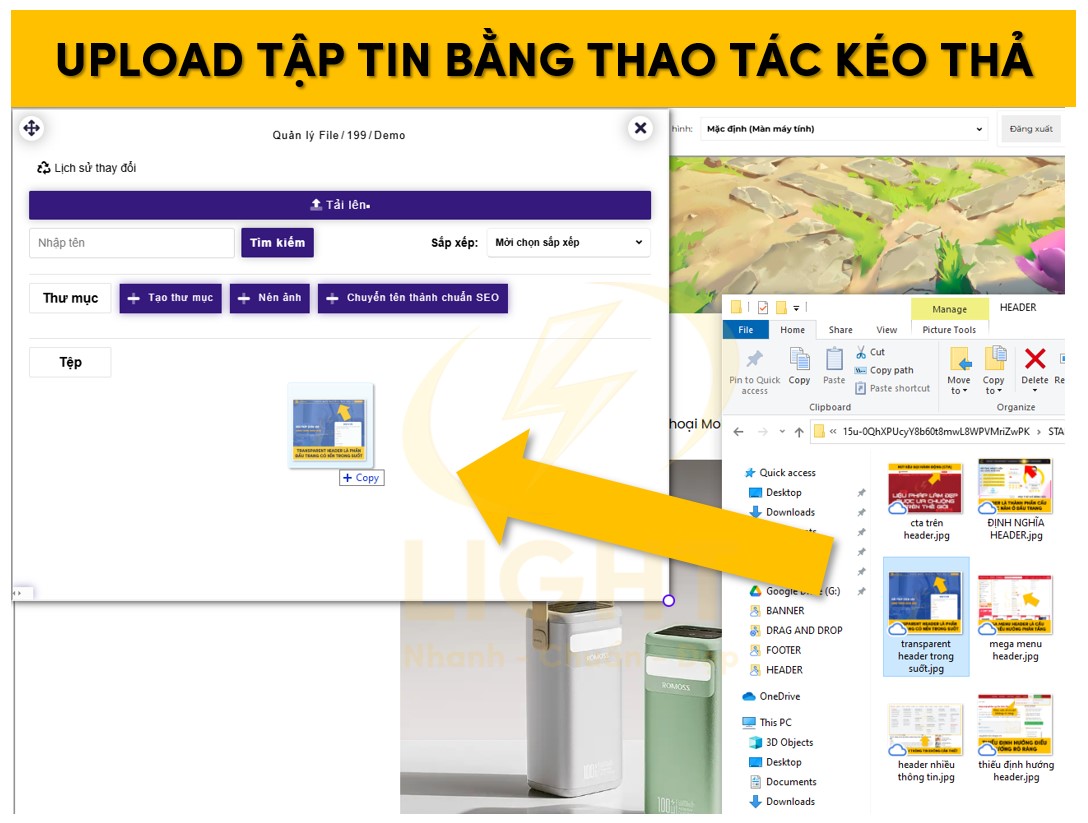 Tải lên file bằng thao tác kéo thả
