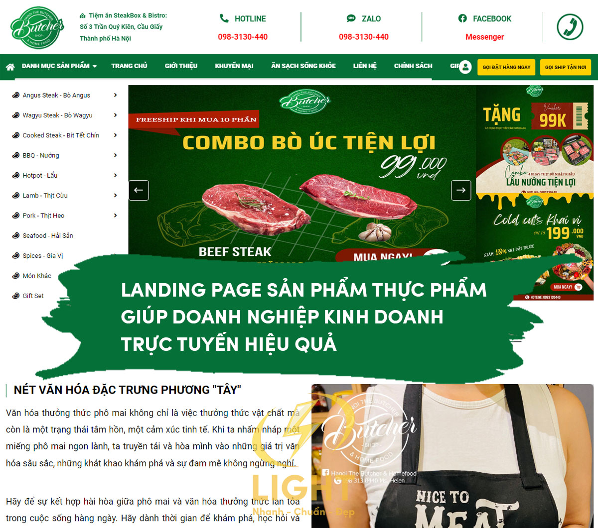 Trang landing page cho sản phẩm thực phẩm