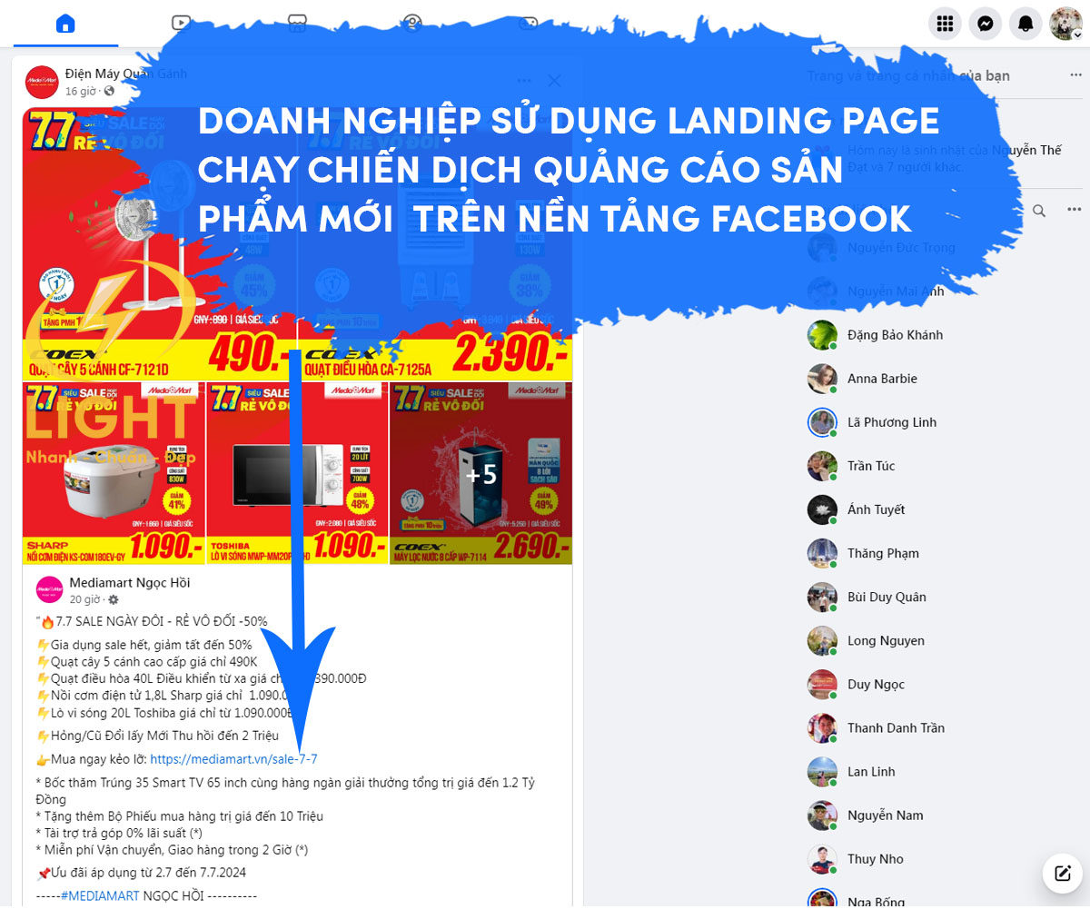 Doanh nghiệp sử dụng Landing Page trong chiến dịch Facebook Ads khi quảng bá dịch vụ