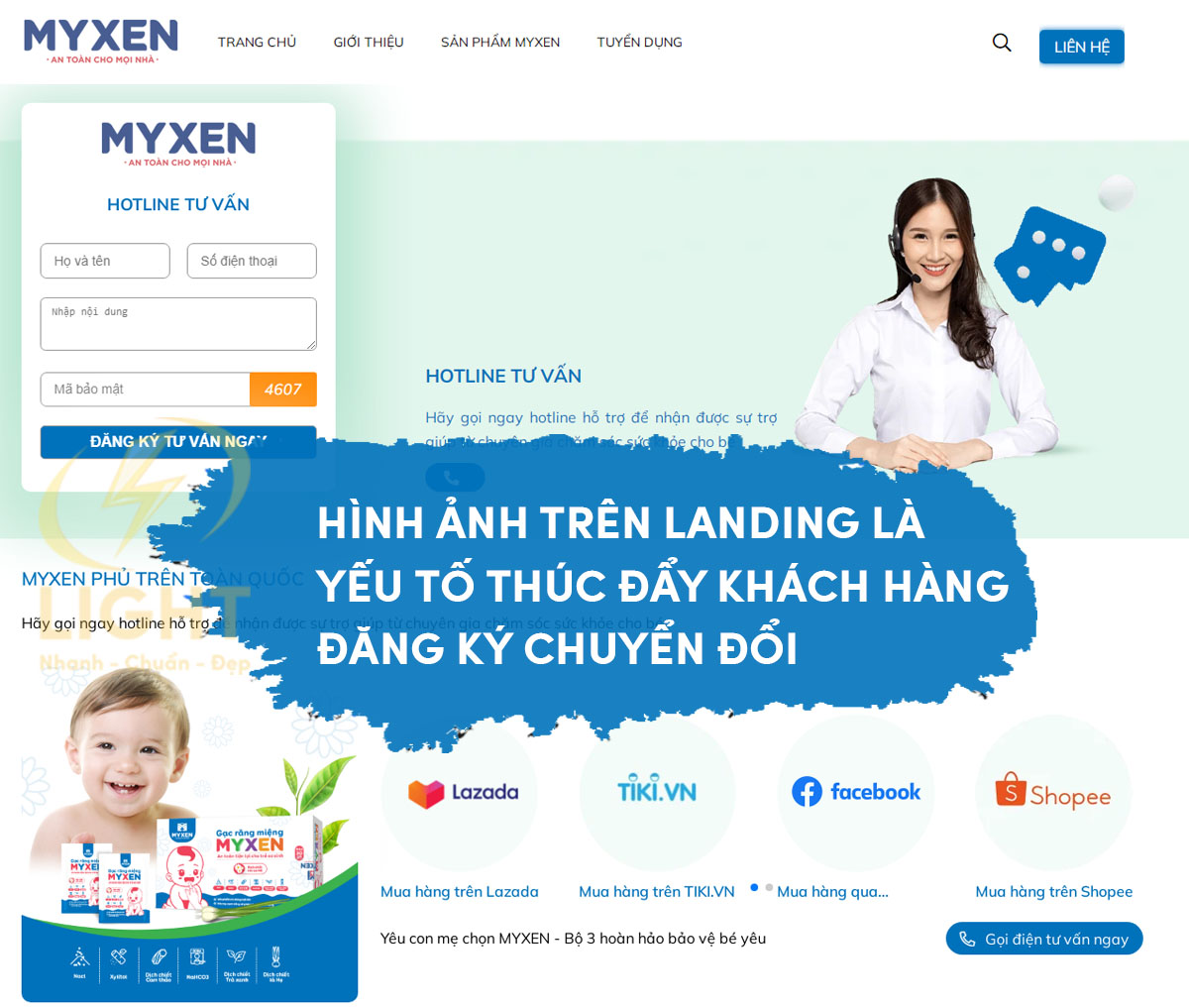 Landing Page thực phẩm chức năng chụp ảnh sản phẩm để không dính bản quyền