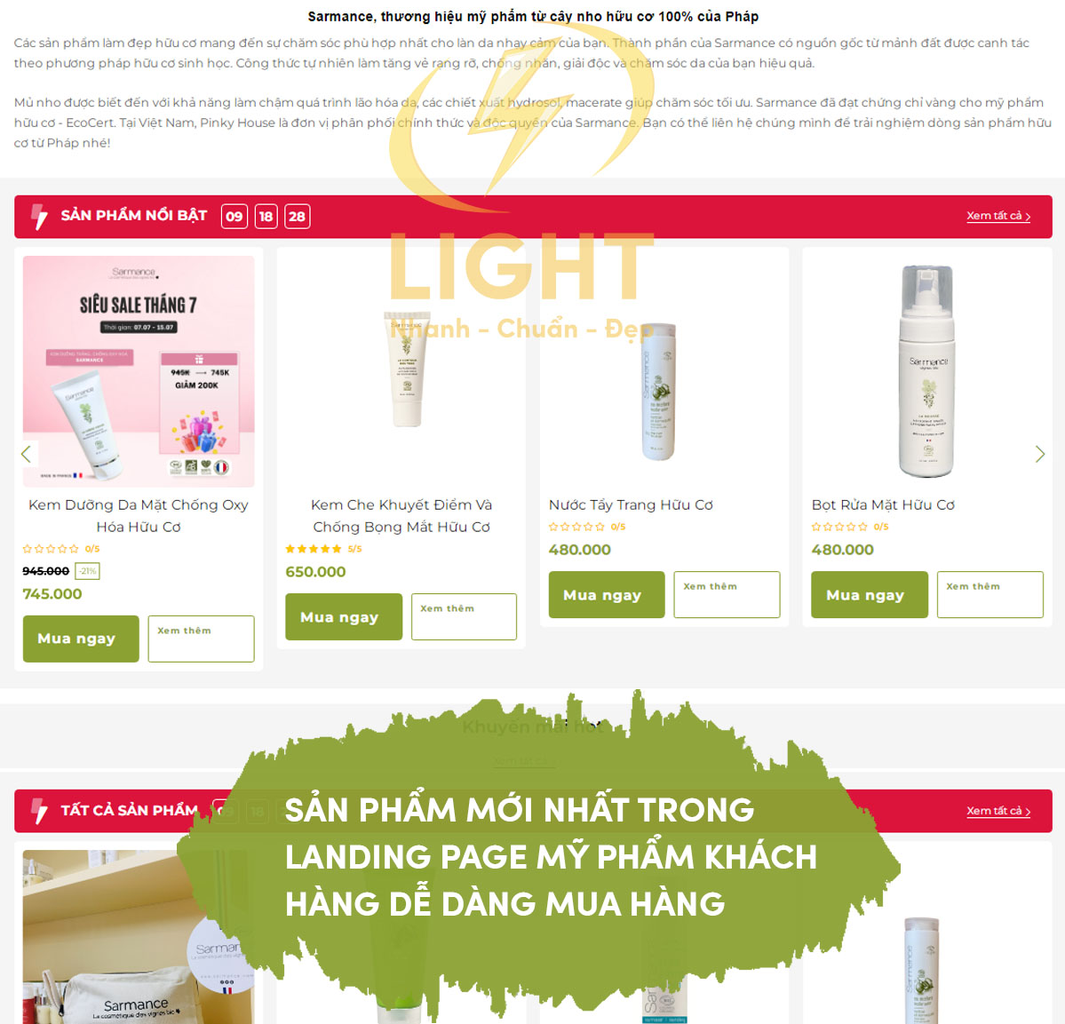 Hình ảnh ấn tượng trên Landing Page cho sản phẩm mỹ phẩm