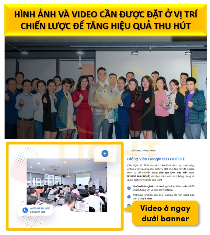 Hình ảnh và video cần được đặt ở vị trí chiến lược để tăng hiệu quả thu hút và giữ chân người dùng.